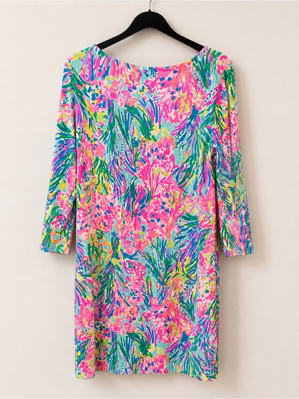 Lilly Pulitzer XL Bright Tropical Print Shift Dress | 3/4 Sleeve Resort Style - Picture 3 of 8